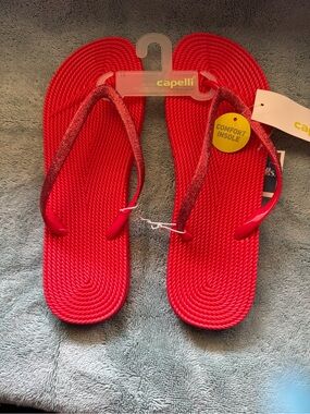 Capelli of New York Red Glitter Strap Flip Flops